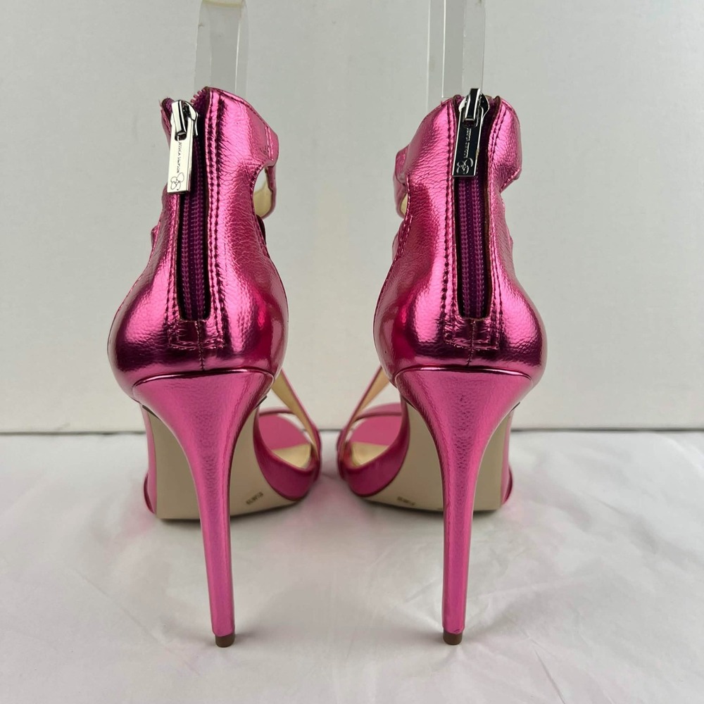 EUC Jessica Simpson Dalechi Metallic Pink Strappy High Heel Womens Size 8.5 - Picture 4 of 9